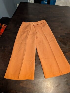 David N Wide-Leg Cropped High-Rise Linen Blend Pants, Orange, Women's 0